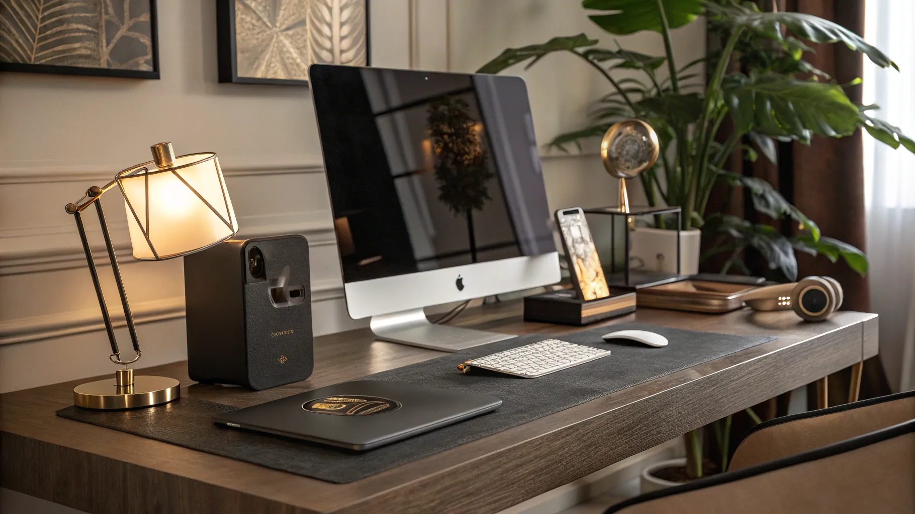 5 razones para actualizar al iPhone: modern workspace with a stylish iPhone and gadgets.