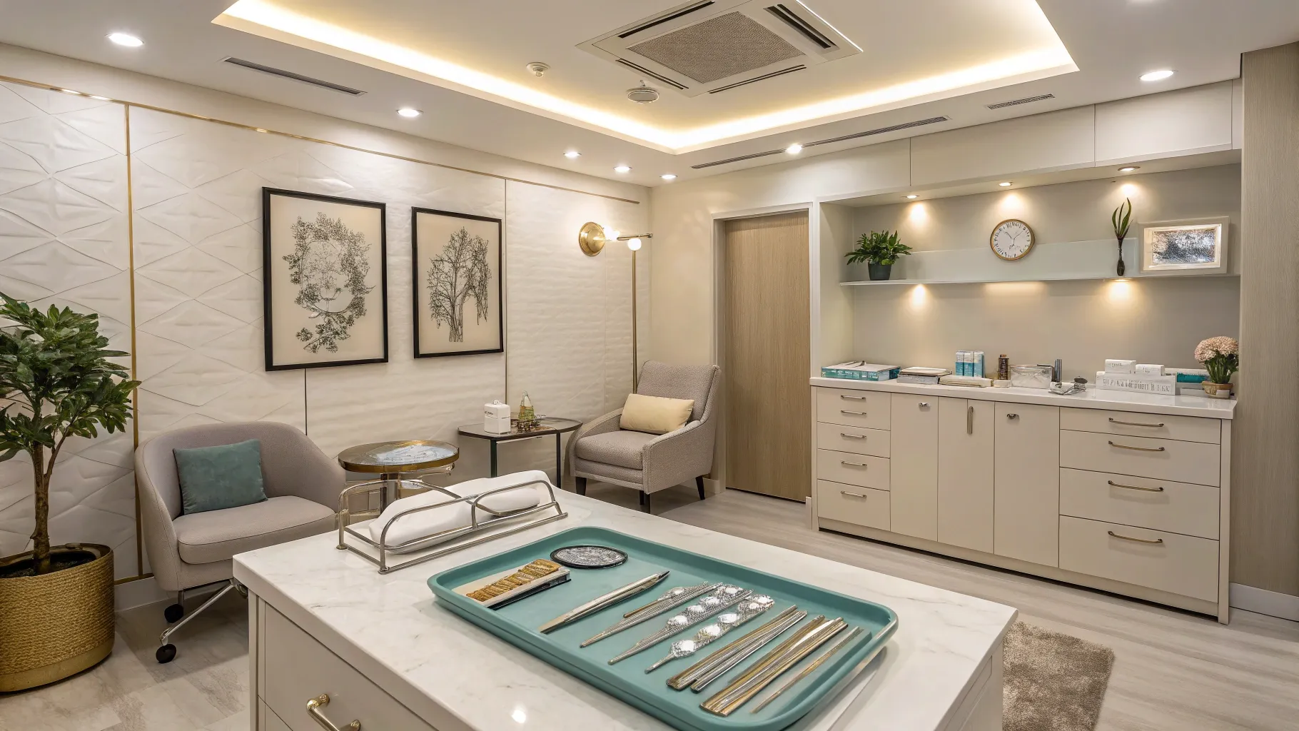 Cirugía de párpados – Blefaroplastia: A tranquil cosmetic clinic consultation room.