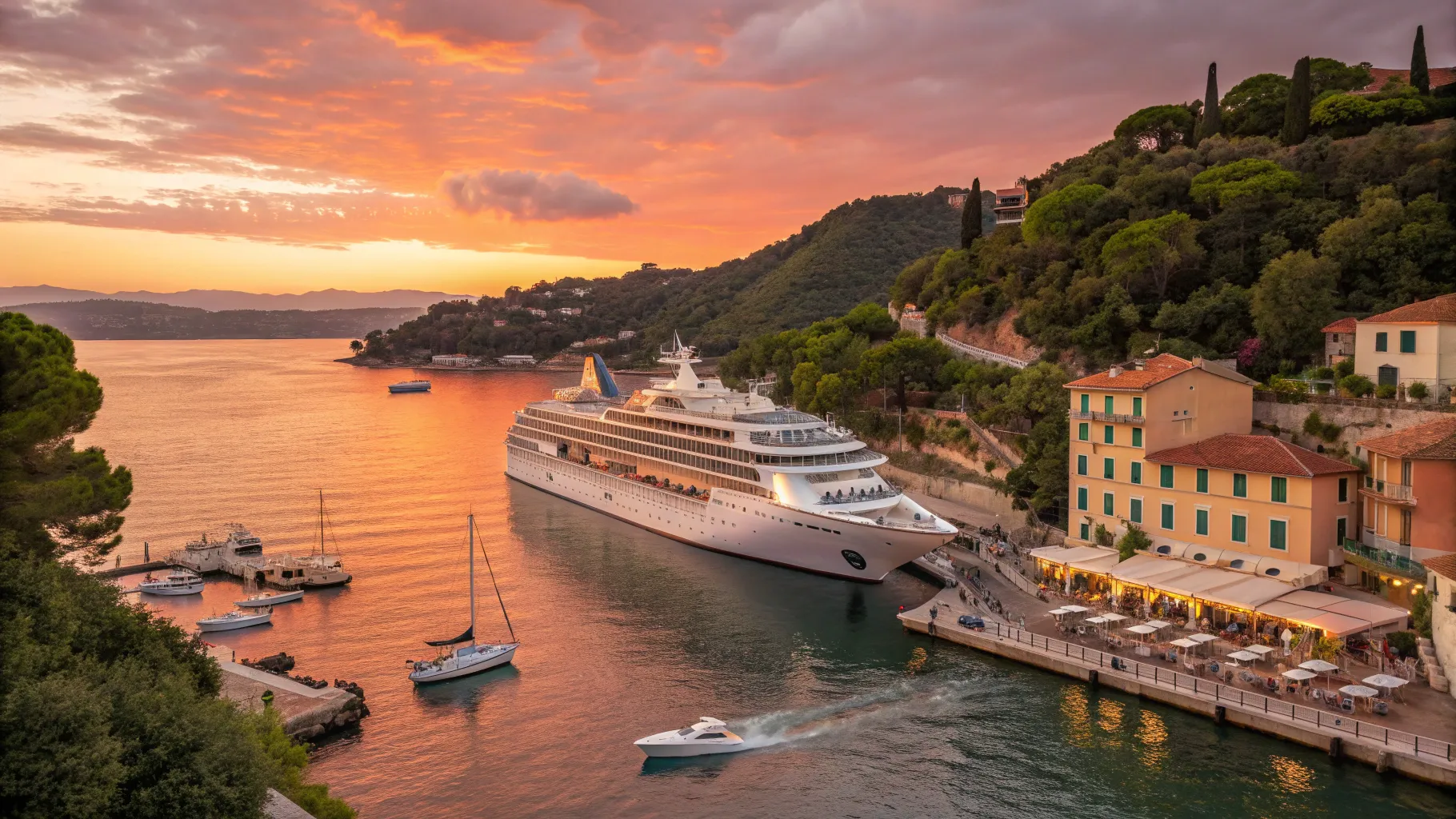Cruceros desde Palma de Mallorca a Francia 2025 y 2026, scenic port with luxury cruise ship.