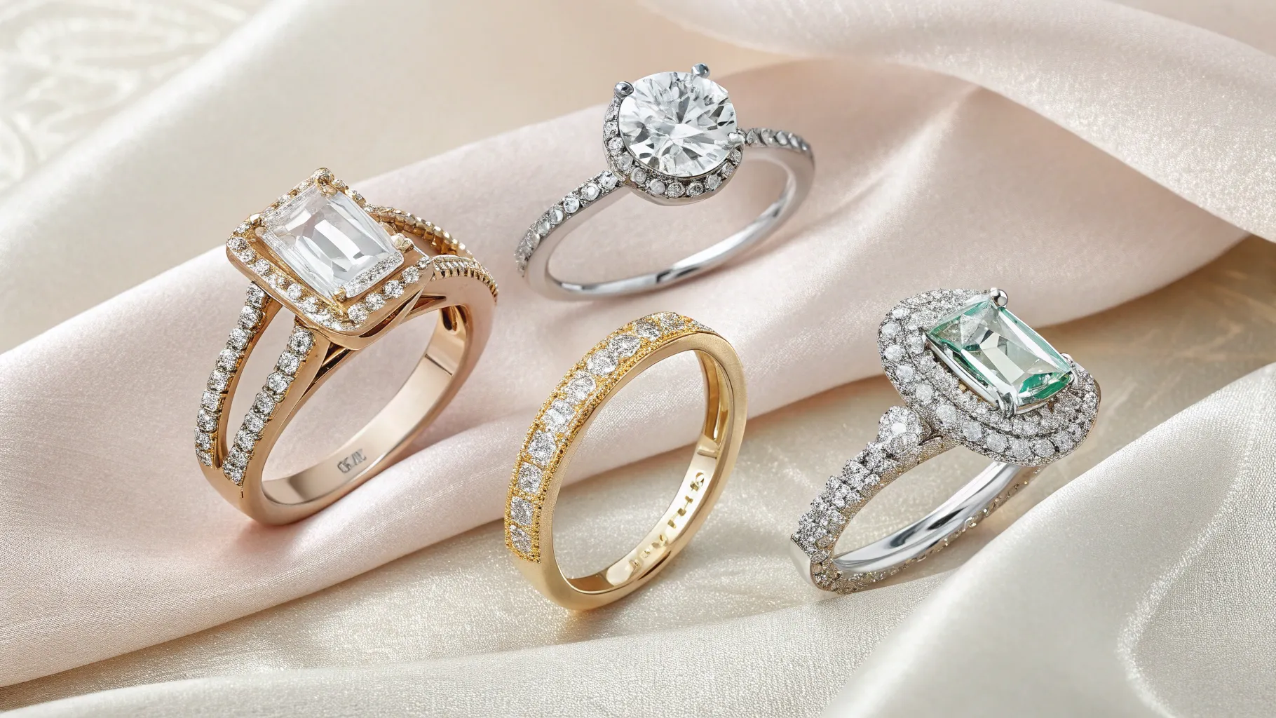 Anillos de Compromiso Estilos Diamantes Oro y Esmeralda