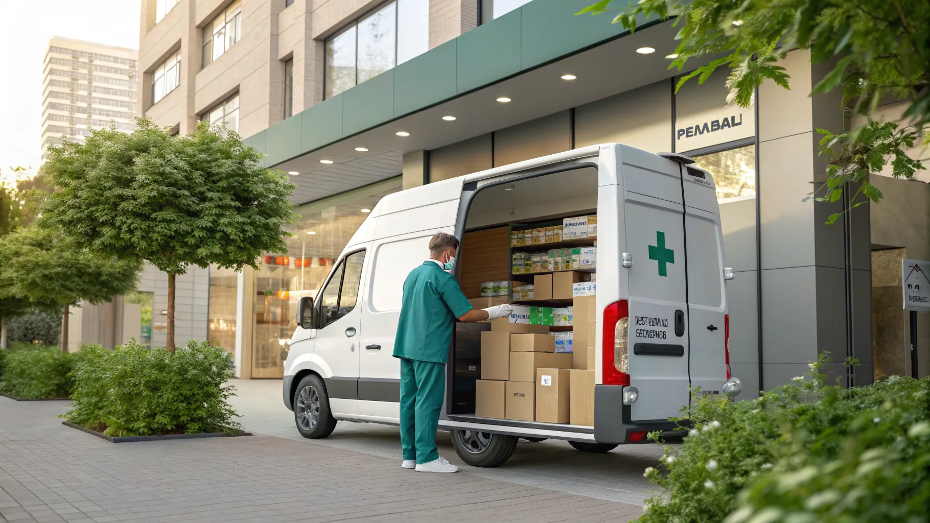 Cómo convertirse en conductor de entrega médica: A delivery van with organized medical supplies.
