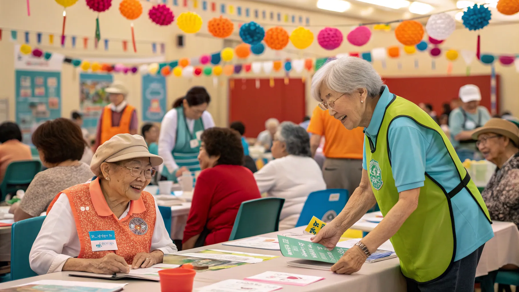 Trabajos de personal de eventos para personas mayores, showcasing engagement and collaboration.