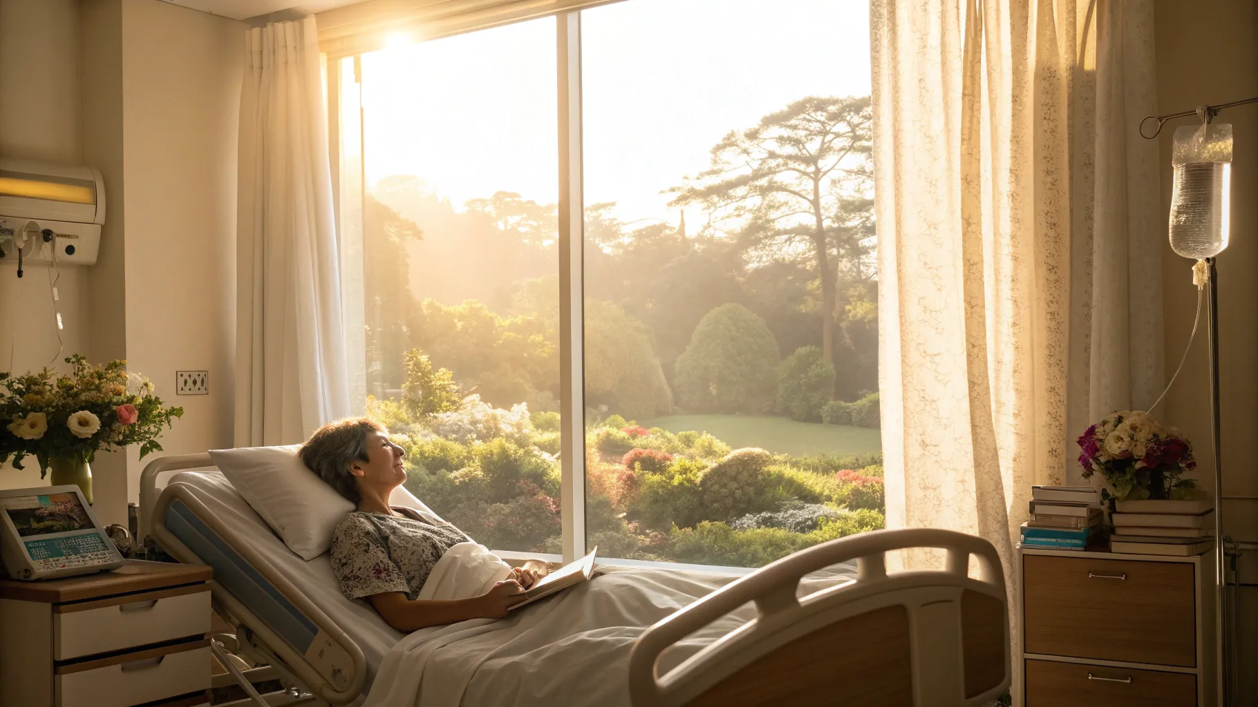 ¿Cuánto tiempo se puede vivir después de un bypass o un stent? Calm hospital recovery room.