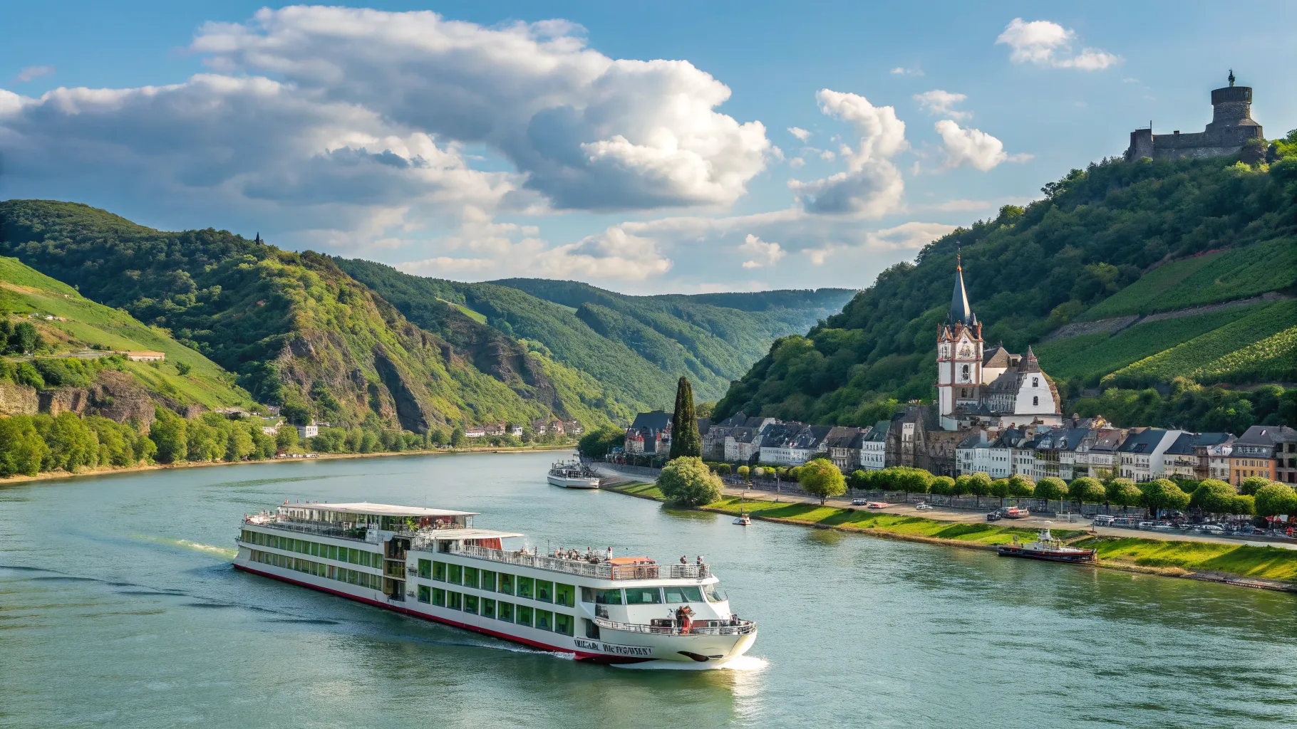 Croisière Amsterdam - Bâle 2025/2026: Scenic view of a river cruise amidst charming landscapes.