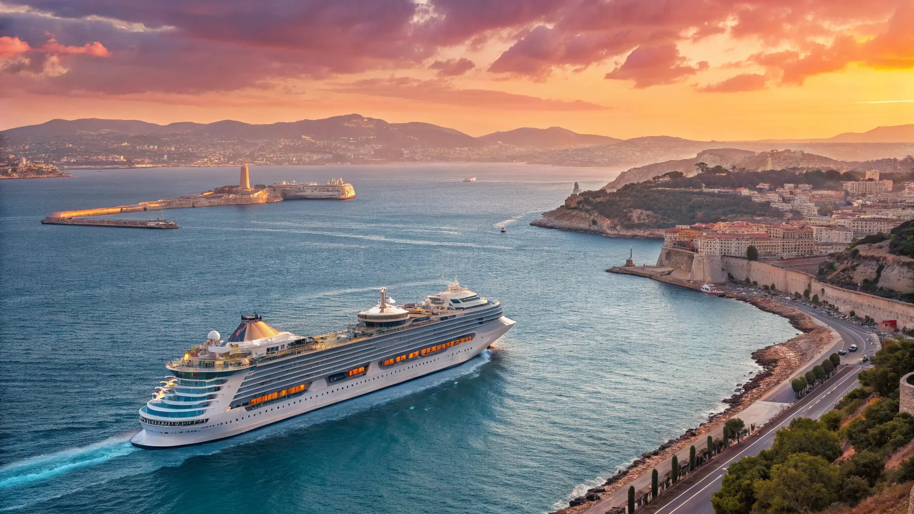 Dolce Vita En Mer : Marseille–Italie, le Goût de l’Inoubliable. A cruise ship on a journey.