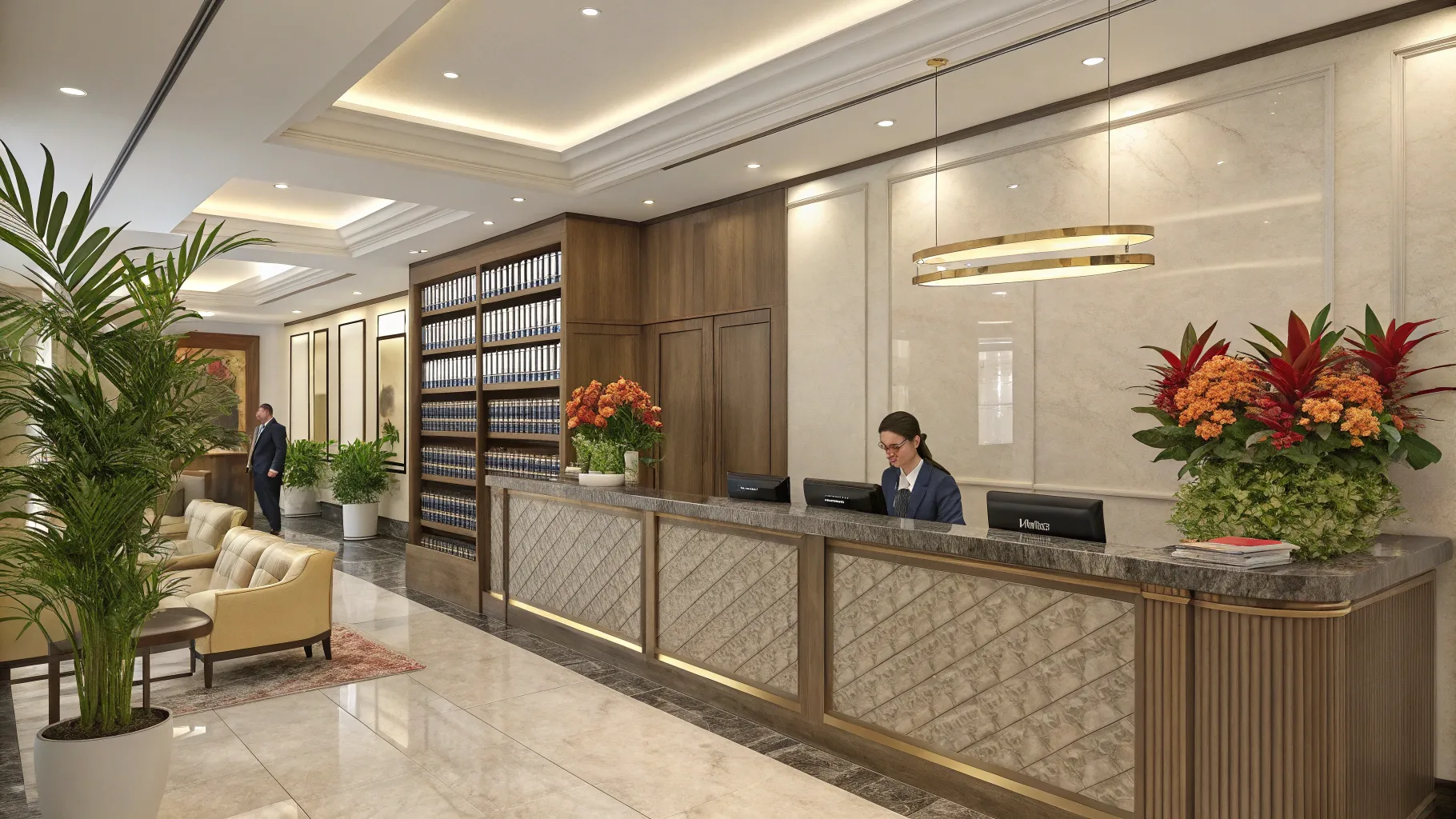 Emplois de Réceptionniste showcasing a modern reception area with elegant decor.
