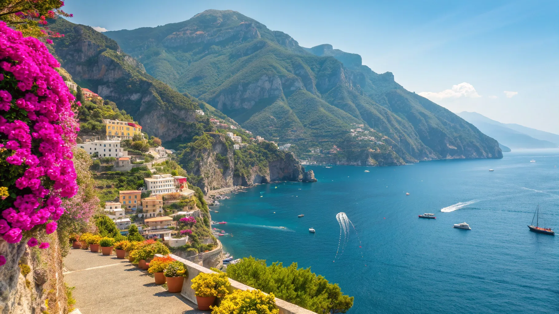 Amalfi Coast & Sicily Cruise showcasing colorful villages and crystal-clear waters.