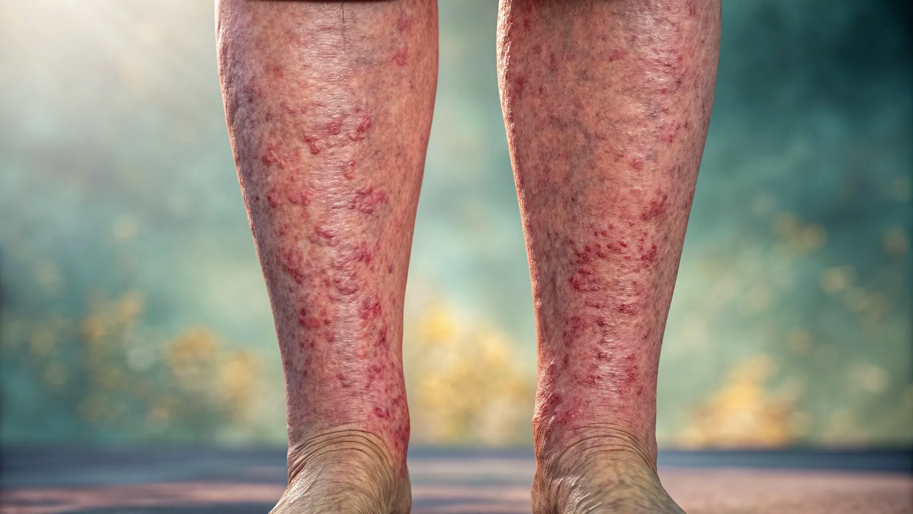 Angioedema e gonfiore alle gambe: cause e trattamenti illustration of swollen legs.