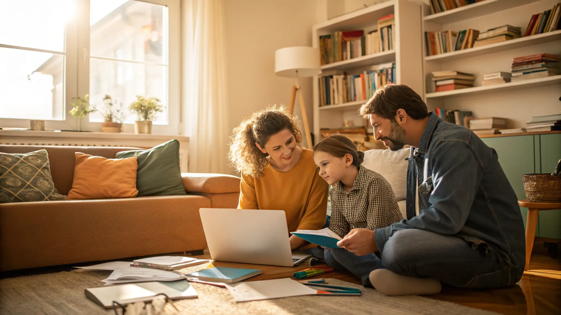 Guida per eseguire un test online sull’autismo; a family exploring resources together.