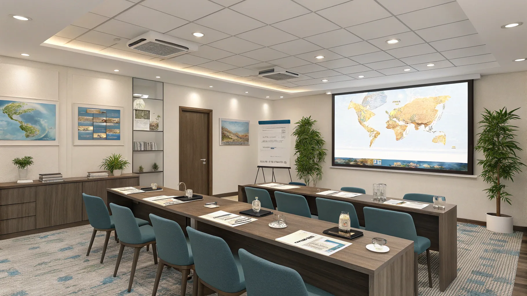 キャリアチェンジを目指すミドル世代向け観光・ホスピタリティ研修ガイド Professional training environment with materials and travel brochures.