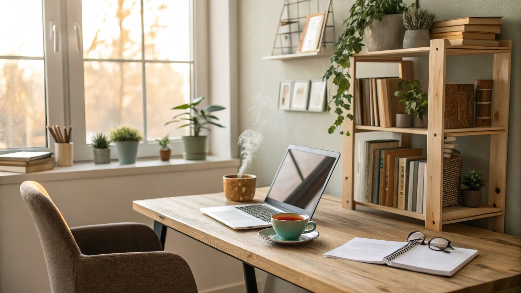 高齢者向けの柔軟なパートタイムの仕事 with a serene home office environment.