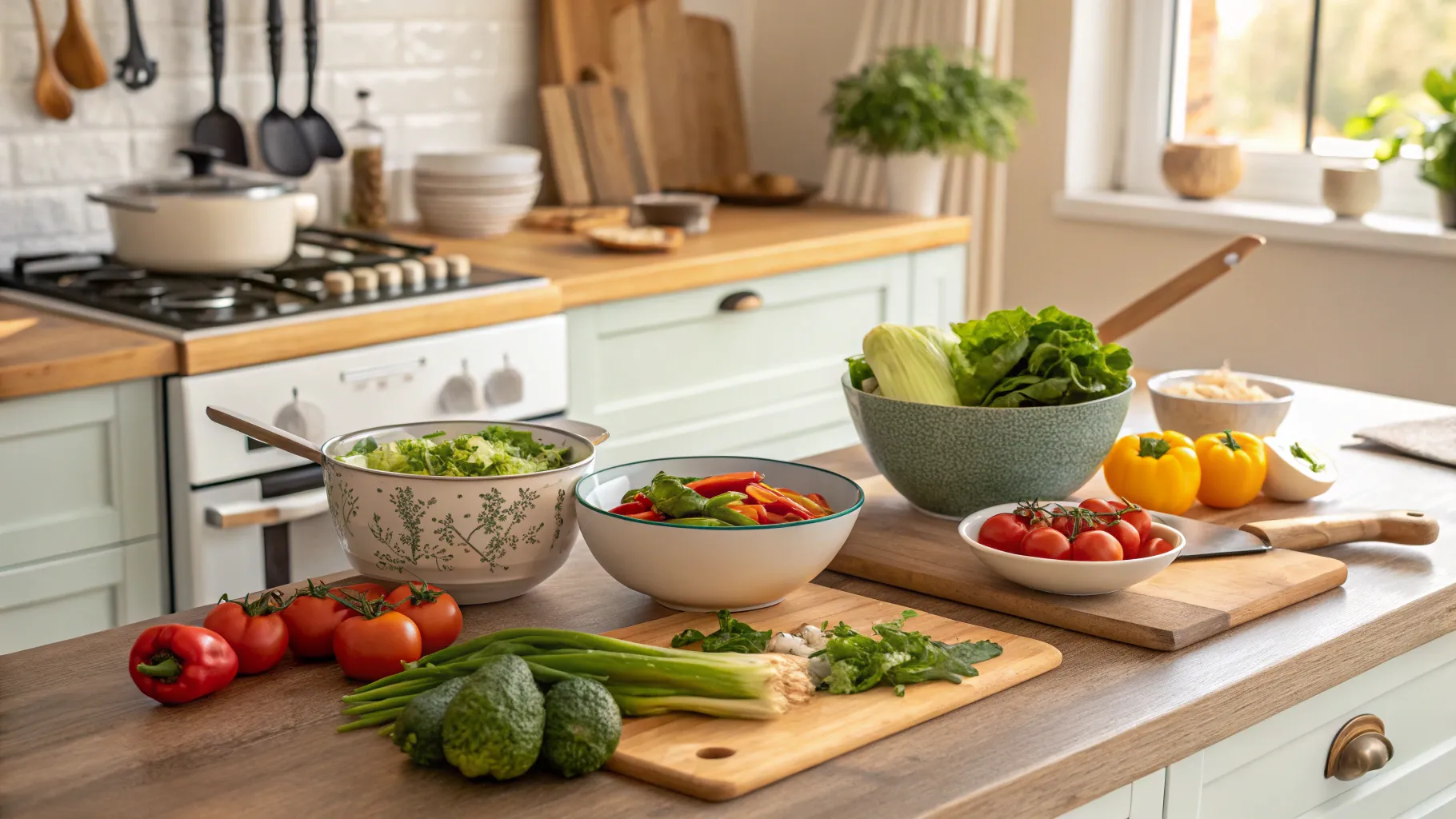Kitchen Assistant Jobs for Seniors feature a warm, inviting kitchen full of fresh ingredients.