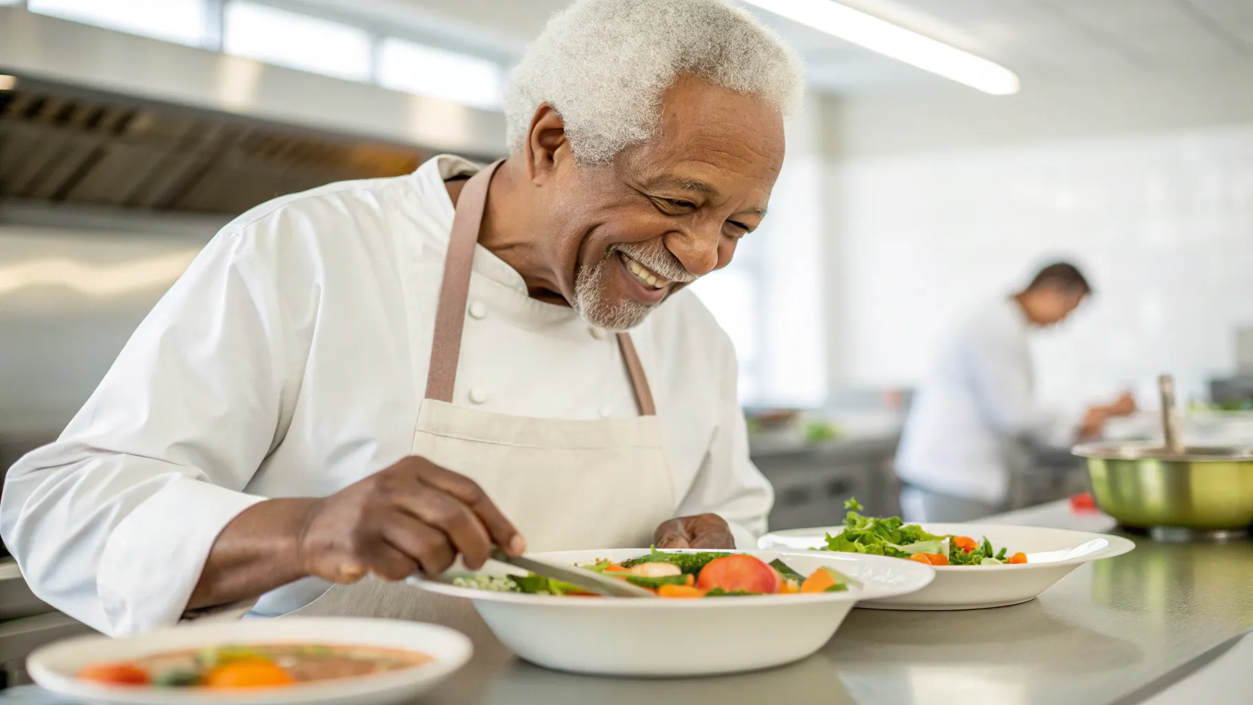 シニア向け料理のキャリア: A vibrant setup for healthy senior meal preparation.