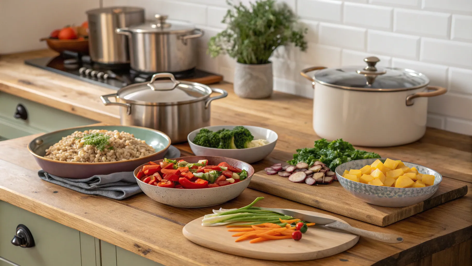 シニア向け料理の仕事 Healthy ingredients in a welcoming kitchen for senior meals.