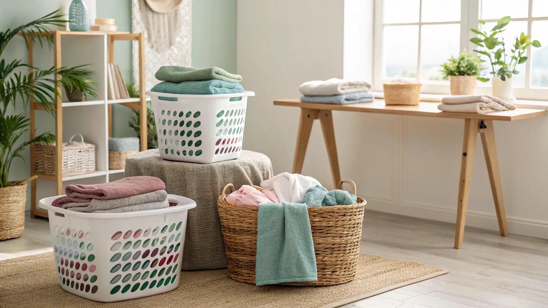 Laundry Sorter Jobs for Seniors include a peaceful workspace with organized clothing.