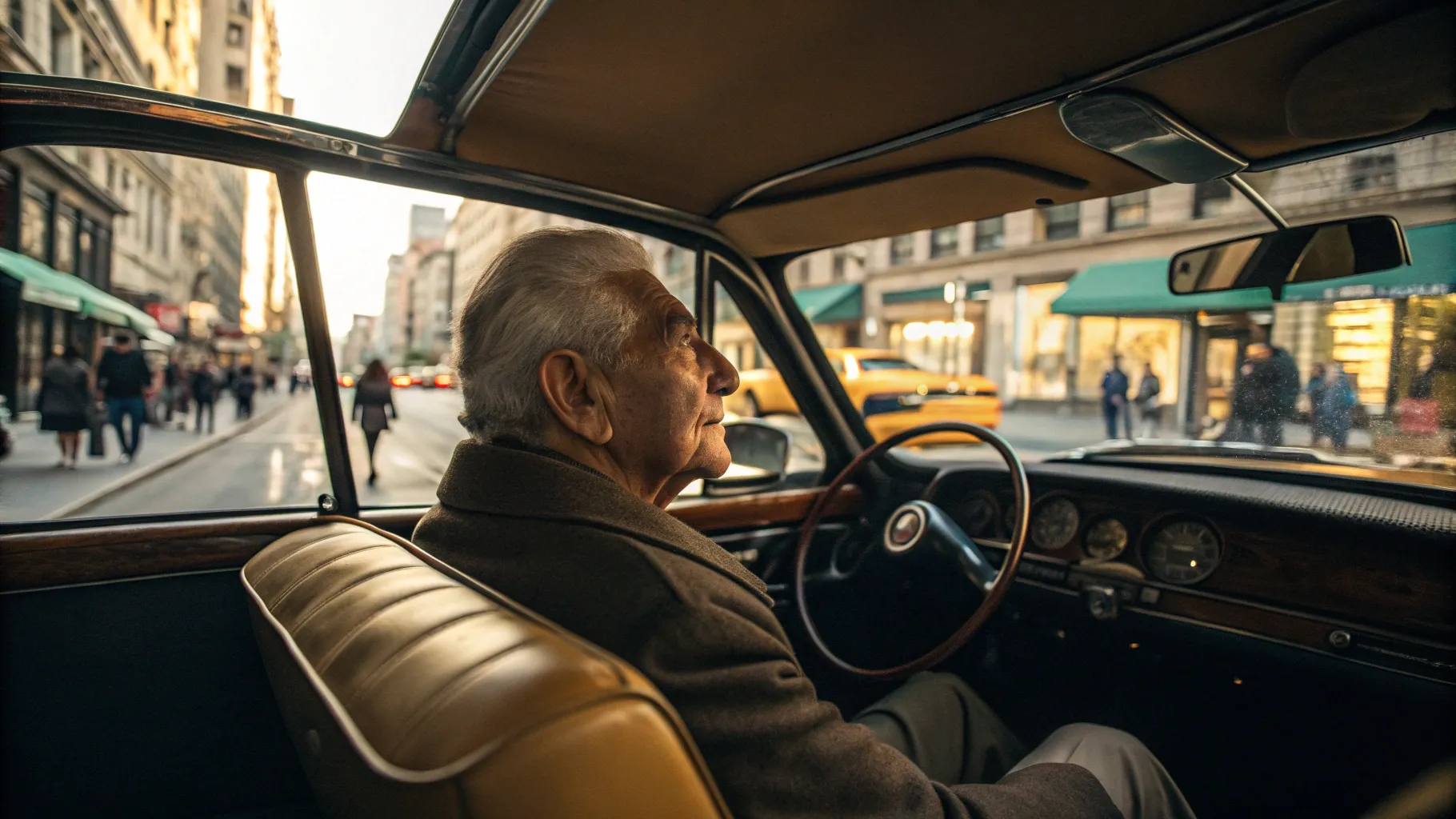 Taxi Driver Jobs for Seniors feature dedicated elderly drivers working in lively urban settings.