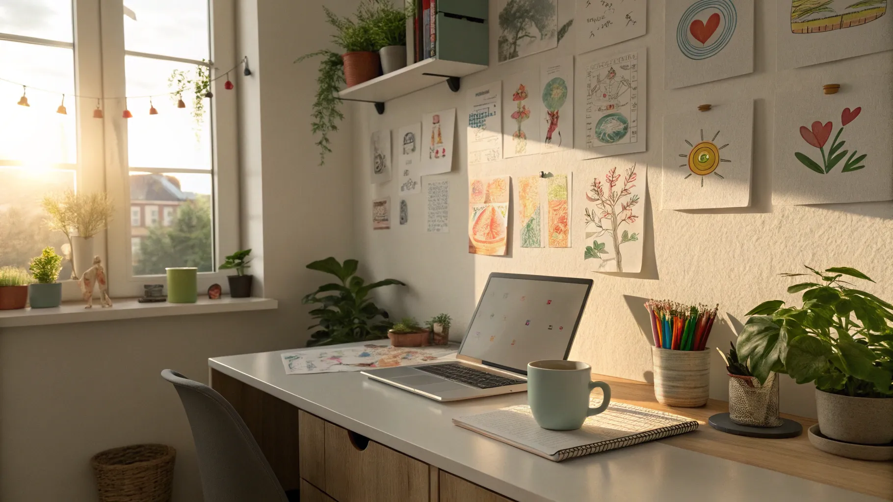 Work from Home Jobs for Moms: A cozy home office setup blending work and family life.