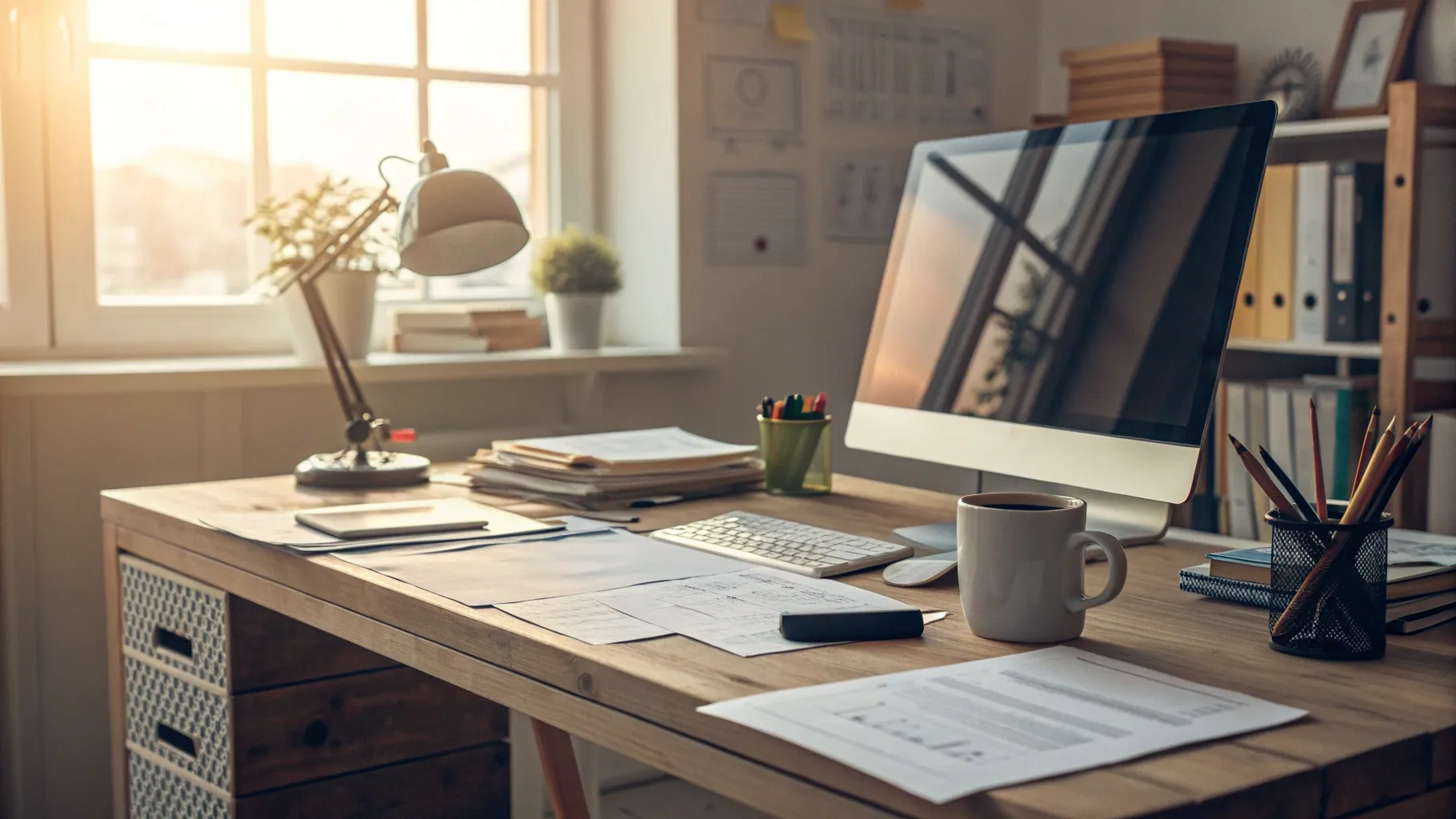 Admin Assistant Jobs for Seniors show a welcoming office environment with a work desk.