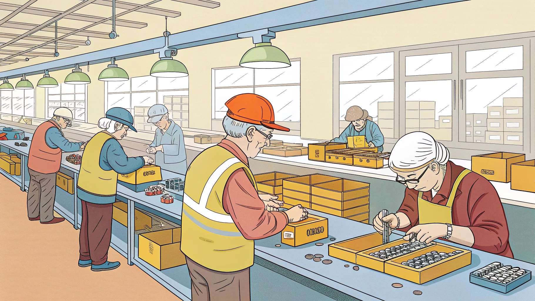 Assembly Jobs in Factory for Seniors feature an engaging work environment with tools and teamwork.