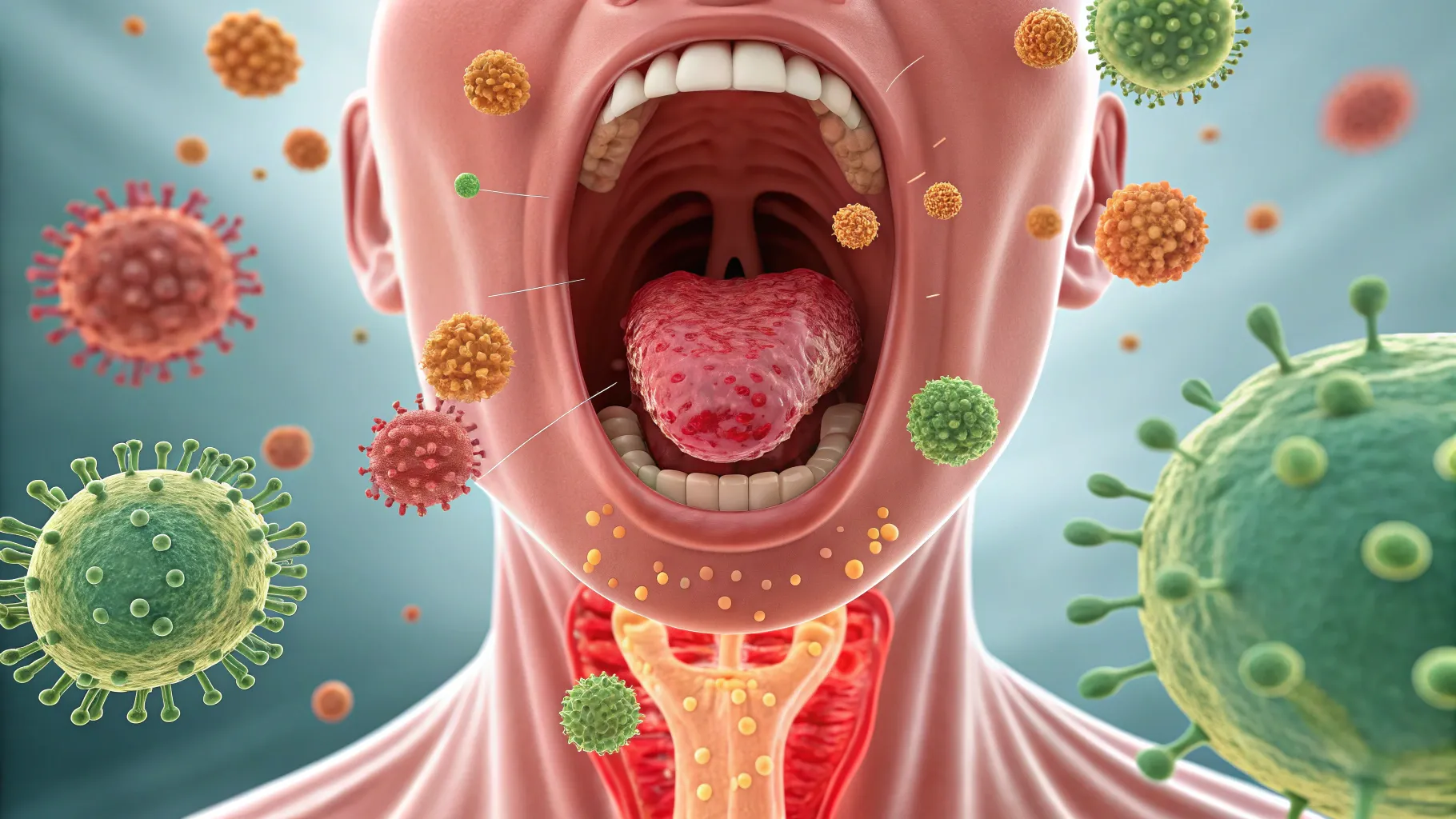 扁桃腺結石:症状の認識と効果的な治療法 of tonsils with visible stones and debris.