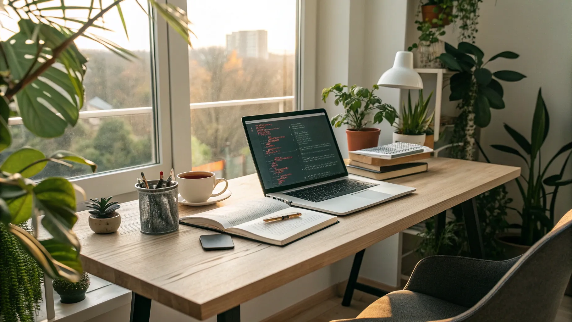 日本人にとって最高給のリモートワークは何？調べてみよう Stylish home office with tech gear.