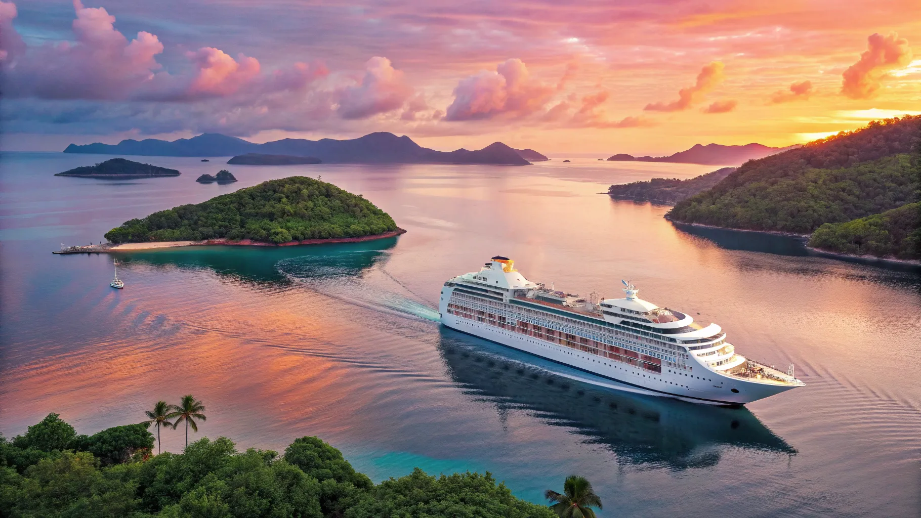 東京発アジア12日間シニア向けクルーズ offers serene views and luxury at sea.