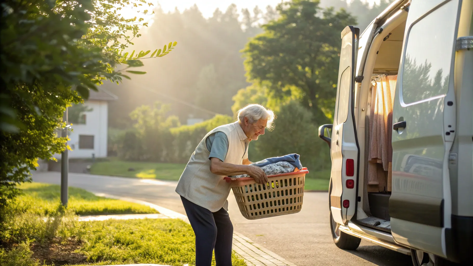 Laundry Pickup and Delivery Jobs for Seniors depicting a delivery scene in a community.