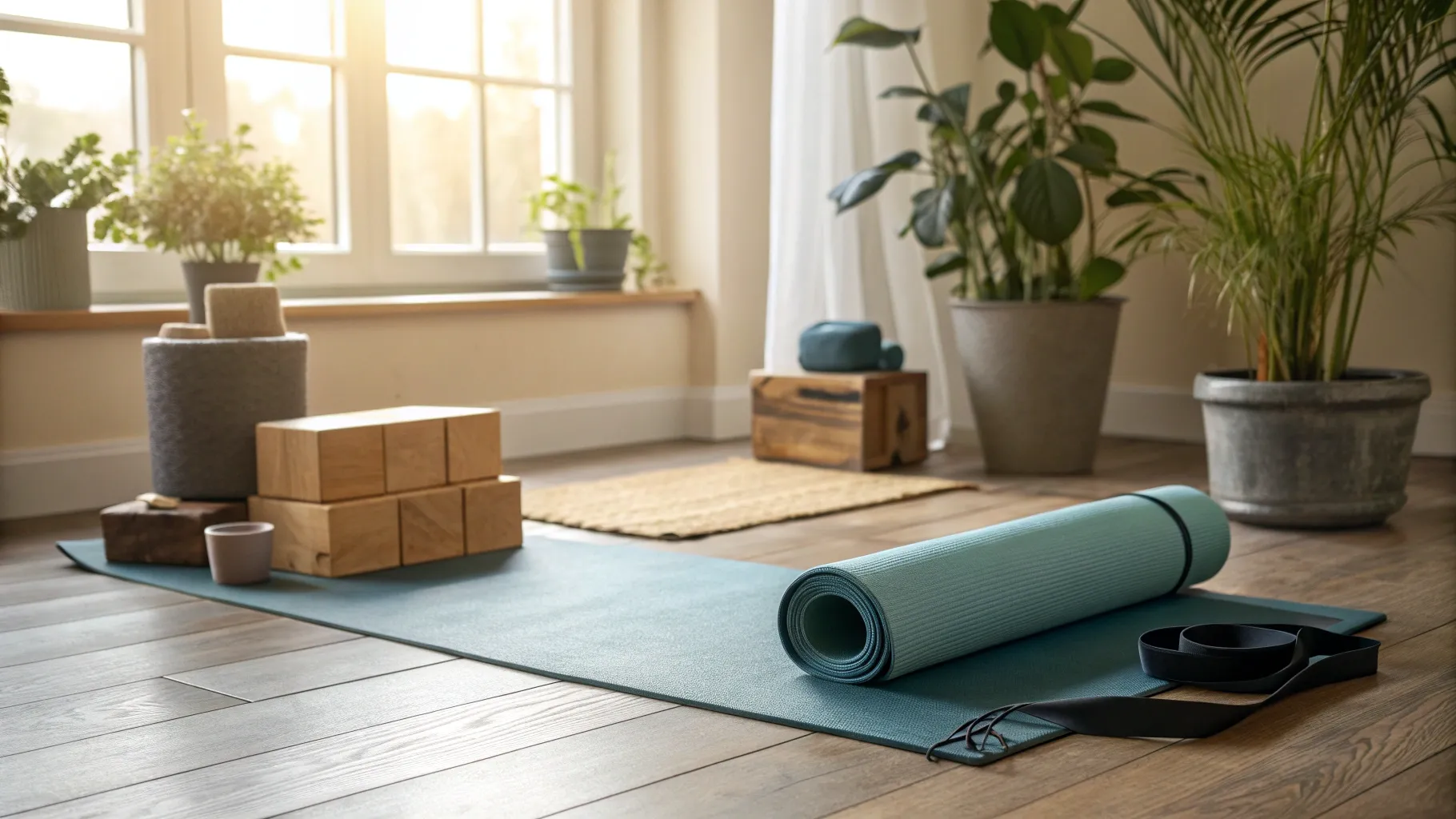 肺高血圧症のための呼吸エクササイズ:症状緩和サポート A tranquil space with yoga props.