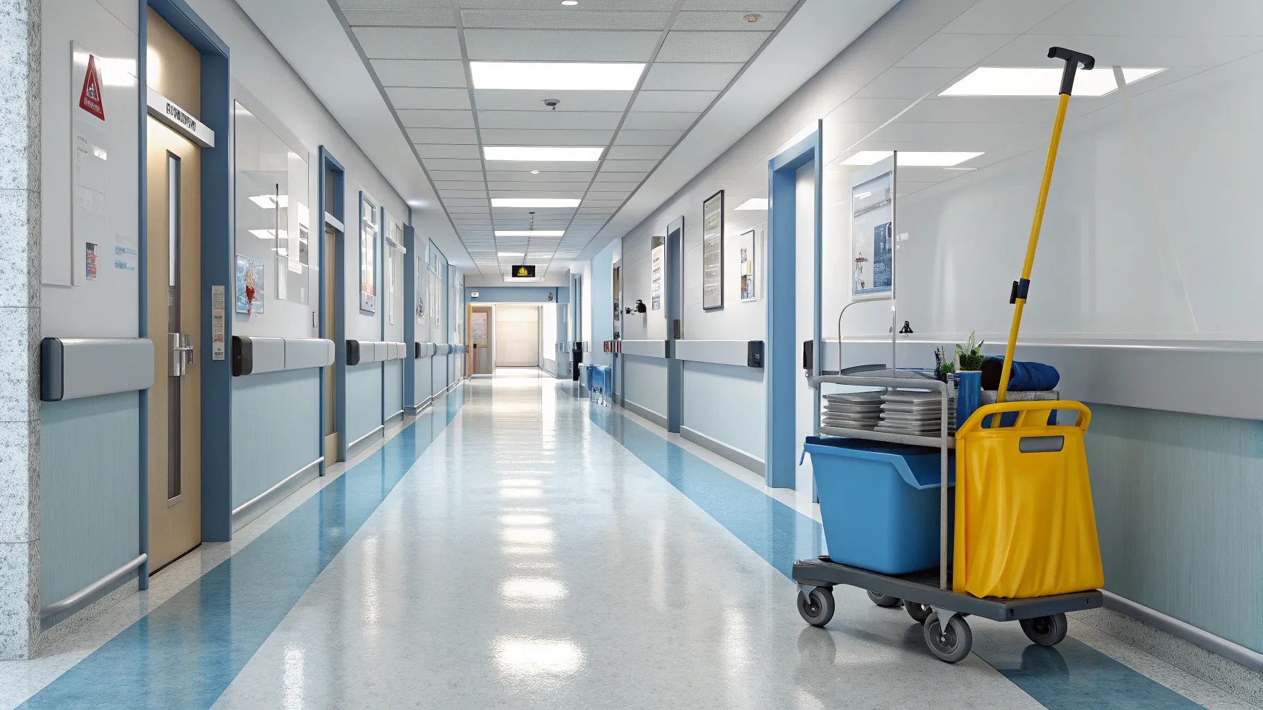 病院でのシニア向け清掃・管理の仕事 Clean and safe hospital corridor for elderly patients.