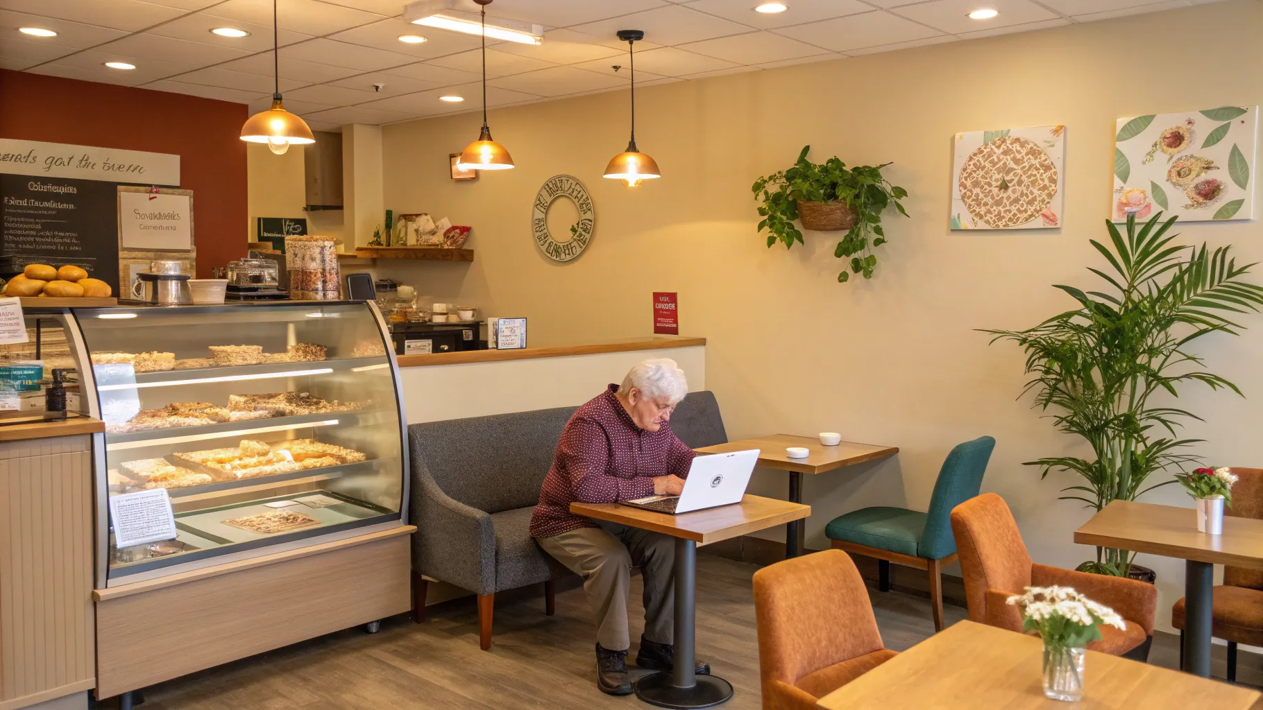 高齢者向けのパートタイムの仕事, a cozy cafe workspace designed for seniors.