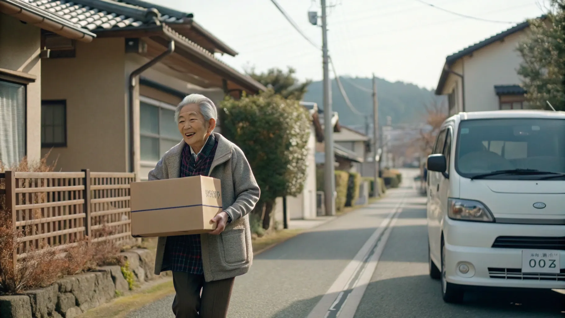 荷物を配達する高齢のドライバー