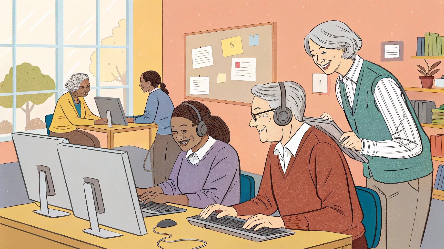 65세 이상 시니어 일자리: Seniors actively engaged in diverse work opportunities.