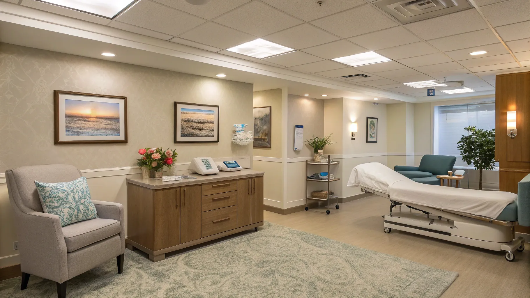 시니어용 페이스리프트 수술 peaceful clinic scene for senior aesthetic procedures.