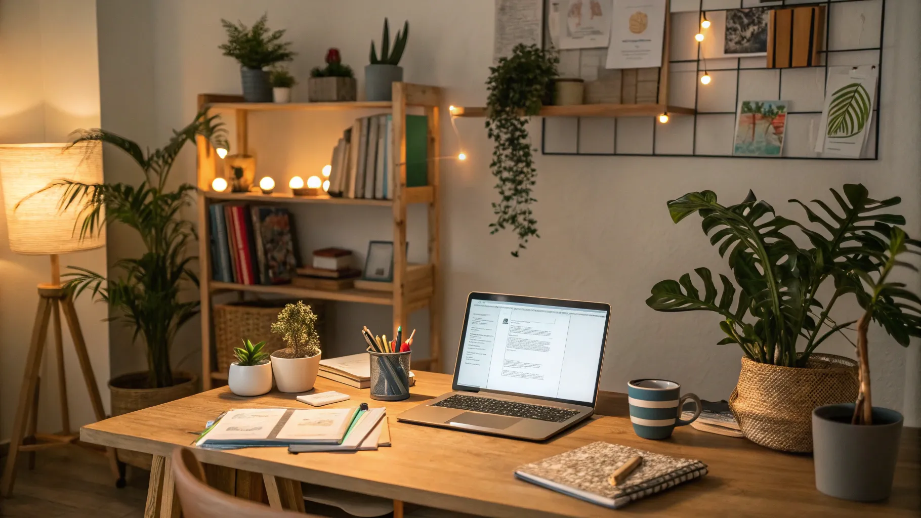 How to Find Remote Jobs in Korea: A cozy home office with a laptop and plants.