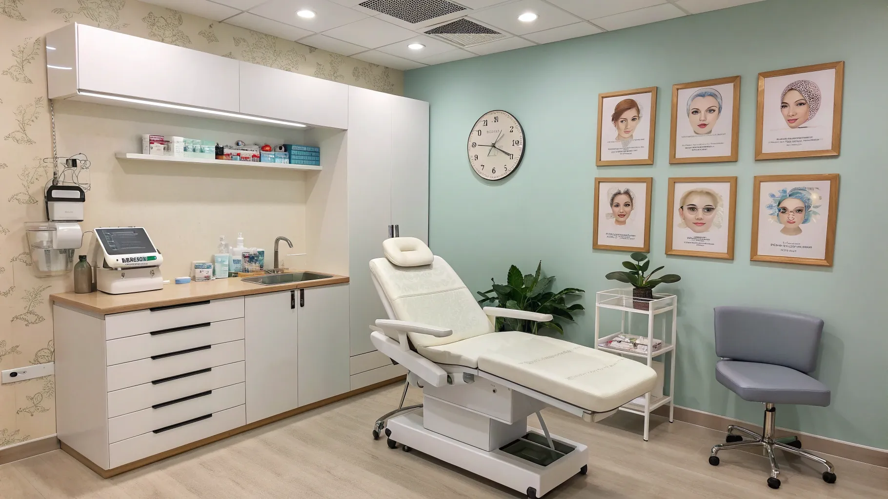 Øyelokkoperasjon for eldre setting with medical equipment and a calming atmosphere.