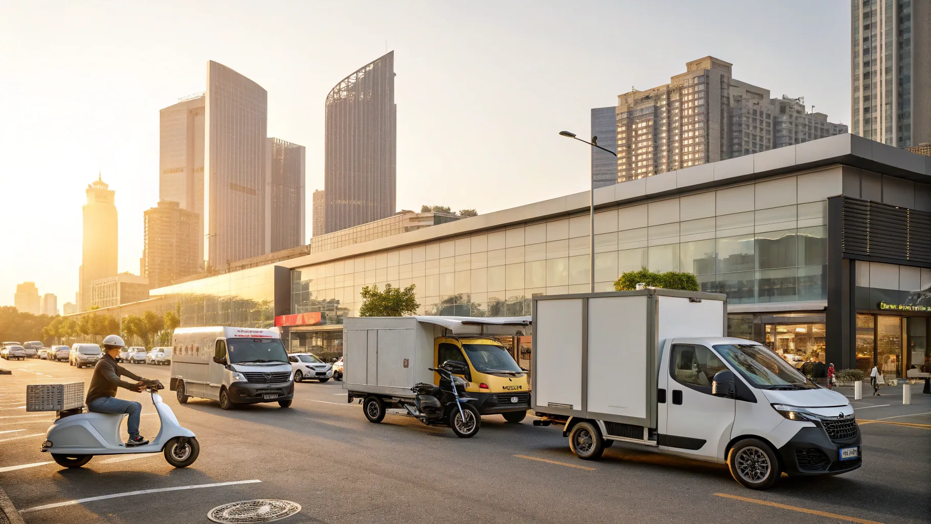 Ontdek soorten bezorgbanen in 2025 met delivery vehicles in an urban setting.