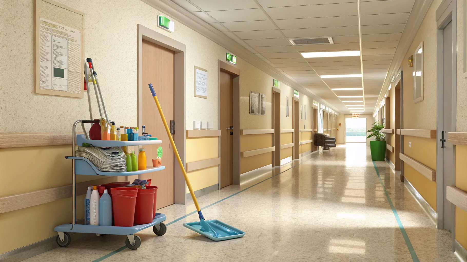 Guide til rengjøringsjobber for seniorer på sykehus – A welcoming hospital cleaning scene.