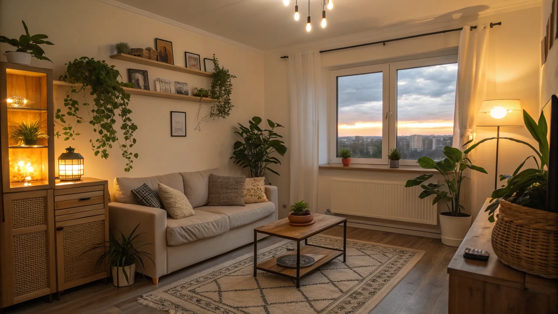 Dicas úteis para encontrar um apartamento barato: welcoming and cozy living space.