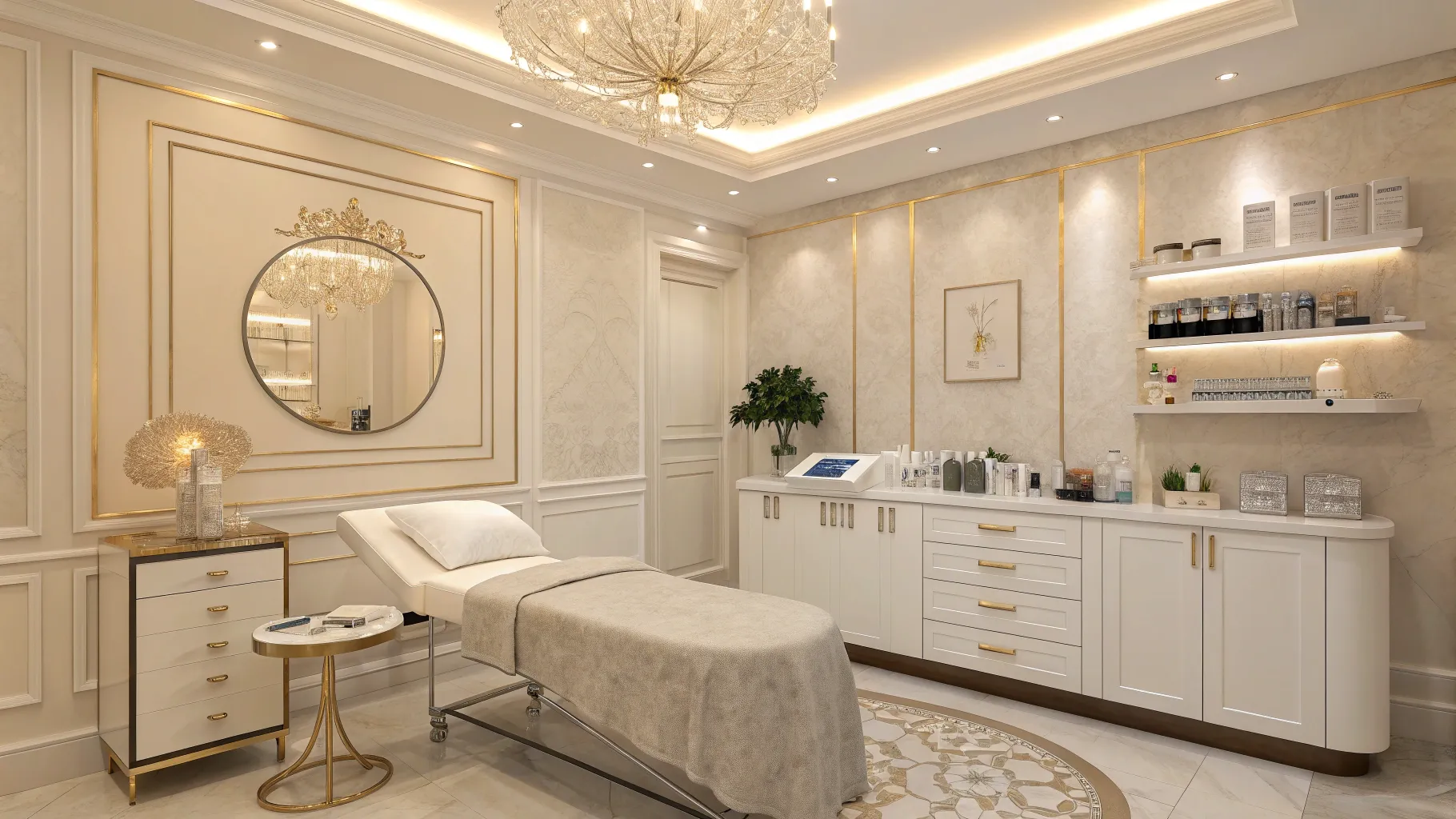 Quais são os tipos de lifting facial? Aesthetic clinic interior with treatment tools.