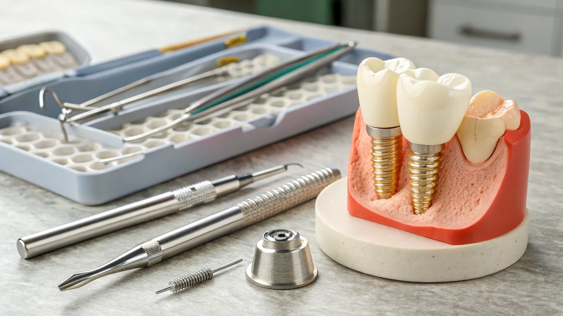 De ce sunt implanturile dentare cea mai bună soluție pentru noi? A dental implant procedure in progress.